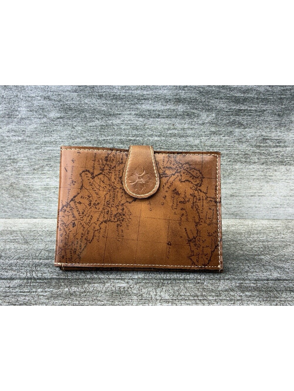 Patricia Nast Leather Passport Wallet Brown Signature Map